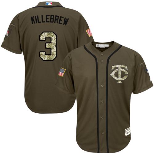 Twins #3 Harmon Killebrew Green Salute to Service Stitched MLB Jersey - Click Image to Close